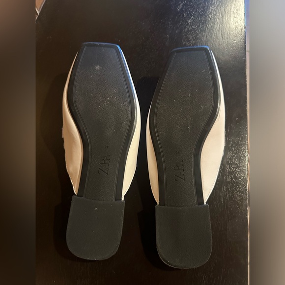Zara White Flat Leather Mules - Picture 3 of 5